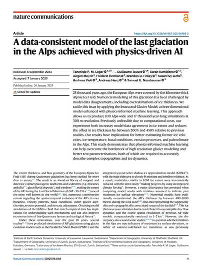 A data-consistent model of the last glaciation in the Alps achieved with physics-driven AI